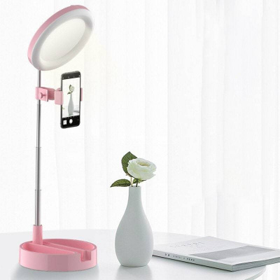 Кольцевая LED складная лампа с зеркалом для макияжа и сельфи.