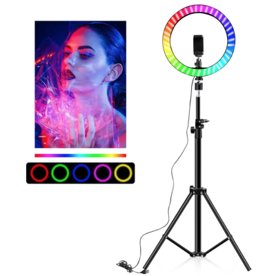 Кольцевая лампа RGB LED MJ33, 33 см с держателем для телефона и штативом